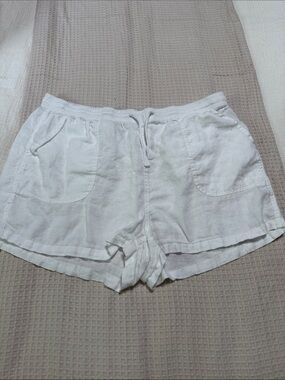 Quince White High-Waist Linen Drawstring Shorts
